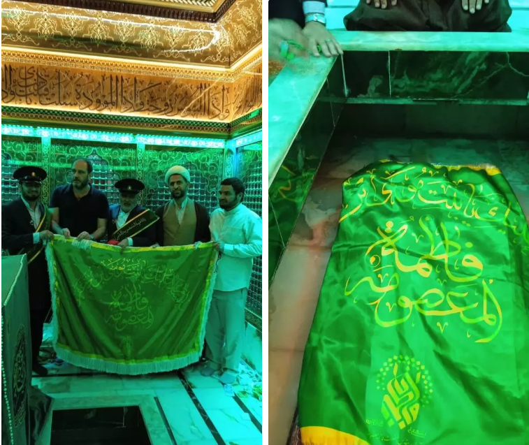 استقبال پرشور مردم دمشق از سفیران کریمه/ پرچم حرم قم بر روی مضجع حضرت رقیه(س) قرار گرفت + تصاویر