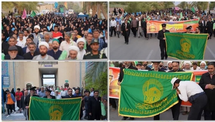 برپایی همایش پیاده روی «زیر سایه خورشید» با پرچم مطهر امام رضا(ع) در طبس  برپایی همایش پیاده روی «زیر سایه خورشید» با پرچم مطهر امام رضا(ع) در طبس