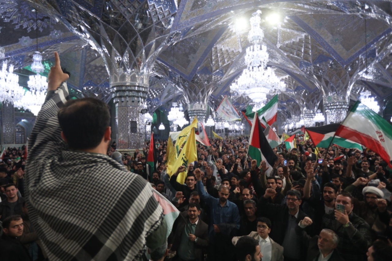 Public gathering in support of strikes against Israel, codenamed ‘True Promise’, got underway in Imam Reza shrine