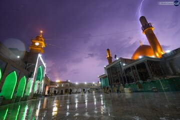 بارش زیبای باران در حرم مطهر امامین عسکریین علیهم السلام