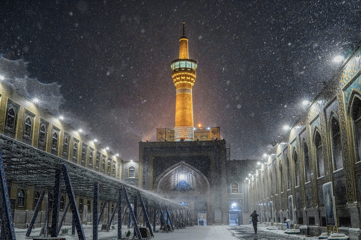 Autumn snow blankets Imam Reza shrine