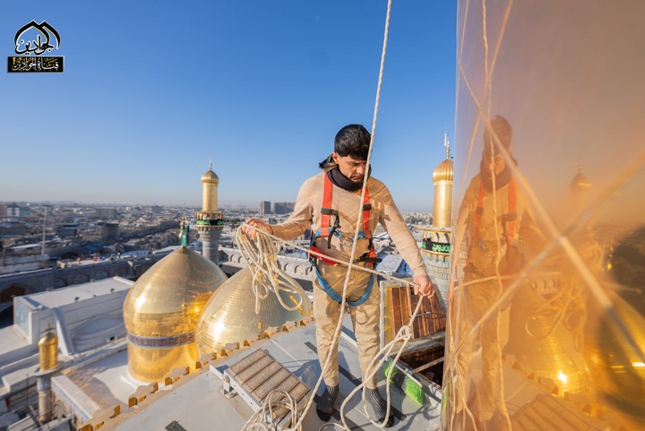 شستشو گنبد مطهر امامین جوادین(ع) در کاظمین