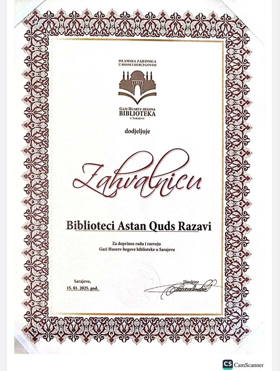 Bosnia and Herzegovina library director praises Razavi Library