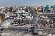 گلدسته ۴۰ ساله صحن جمهوری اسلامی حرم مطهر رضوی جابجا شد