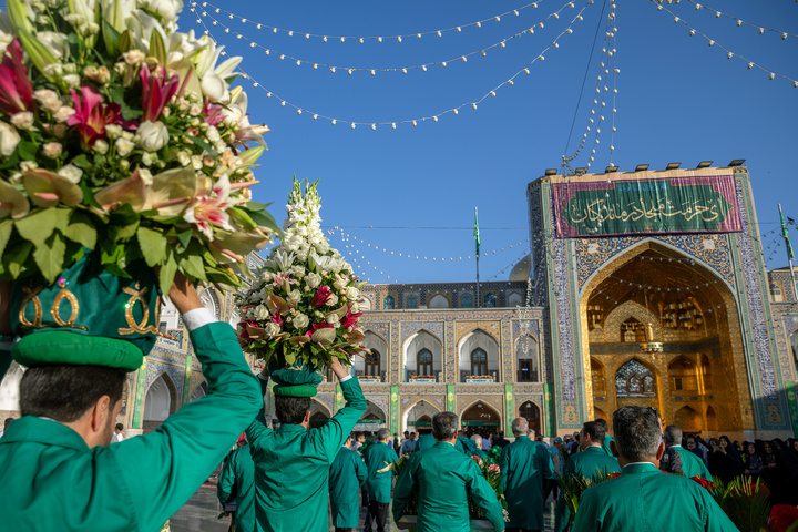 Imam Reza shrine adorned with flowers for Karamat Ten-Day Celebrations