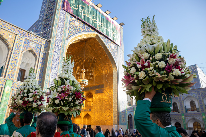 Imam Reza shrine adorned with flowers for Karamat Ten-Day Celebrations