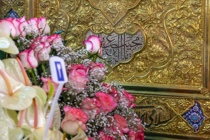 Imam Reza shrine adorned with flowers for Karamat Ten-Day Celebrations