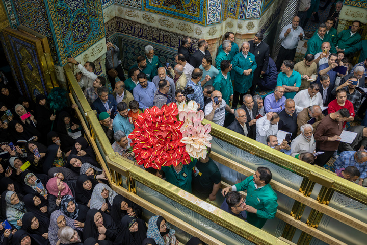 Imam Reza shrine adorned with flowers for Karamat Ten-Day Celebrations