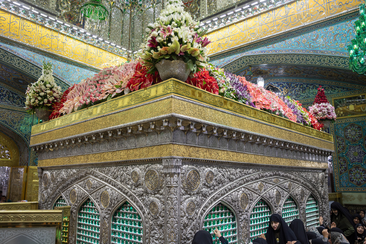 Imam Reza shrine adorned with flowers for Karamat Ten-Day Celebrations
