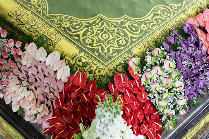 Imam Reza shrine adorned with flowers for Karamat Ten-Day Celebrations