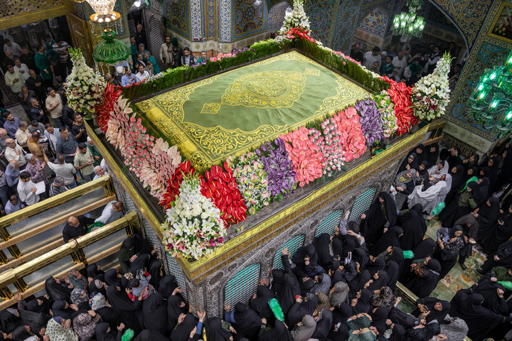 Imam Reza shrine adorned with flowers for Karamat Ten-Day Celebrations