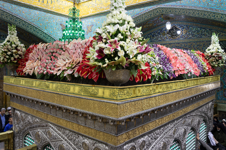 Imam Reza shrine adorned with flowers for Karamat Ten-Day Celebrations