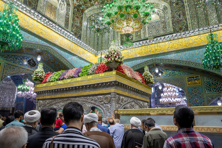 Imam Reza shrine adorned with flowers for Karamat Ten-Day Celebrations