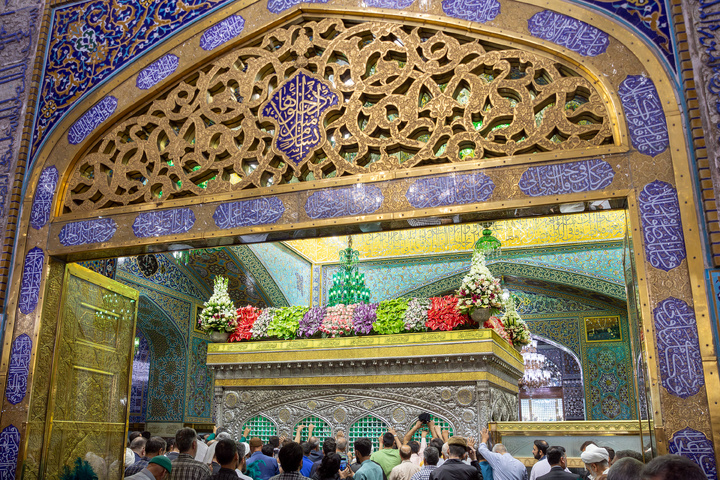 Imam Reza shrine adorned with flowers for Karamat Ten-Day Celebrations
