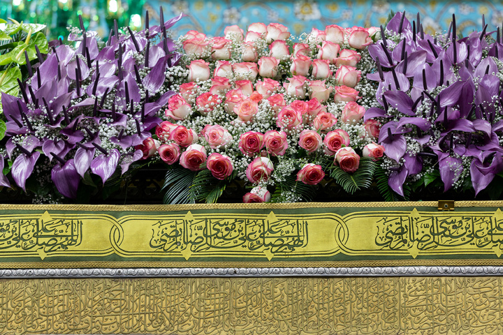 Imam Reza shrine adorned with flowers for Karamat Ten-Day Celebrations