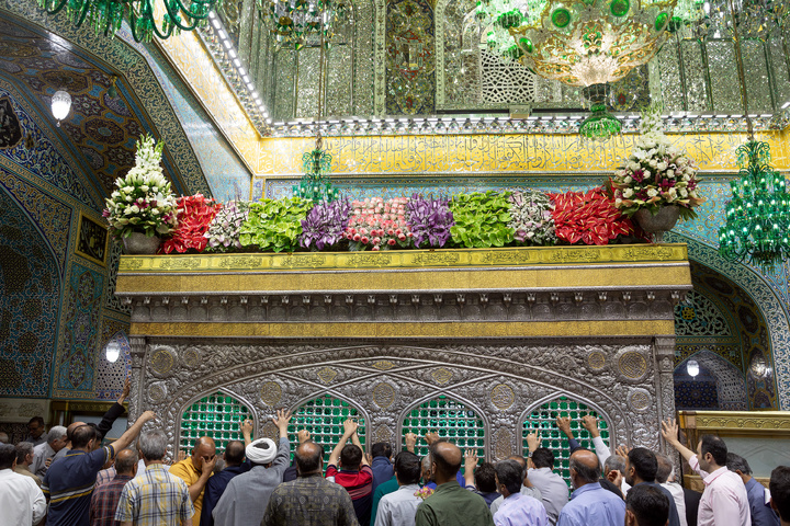 Imam Reza shrine adorned with flowers for Karamat Ten-Day Celebrations