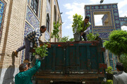 Donated flower caravan arrives at Imam Reza Shrine