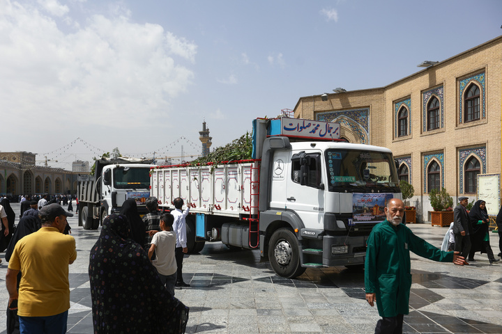 Donated flower caravan arrives at Imam Reza Shrine