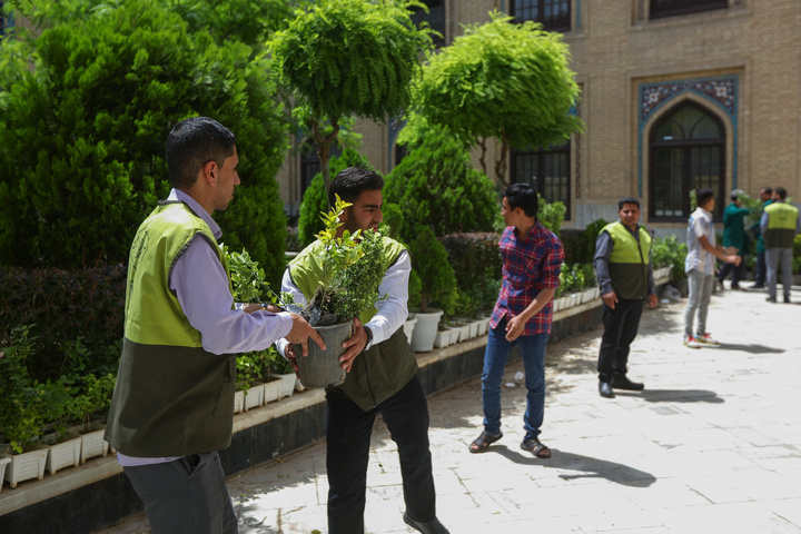 Donated flower caravan arrives at Imam Reza Shrine