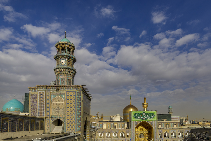 Imam Reza shrine adorned with Mahdavi banners

