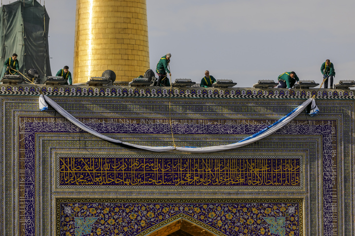 Imam Reza shrine adorned with Mahdavi banners
