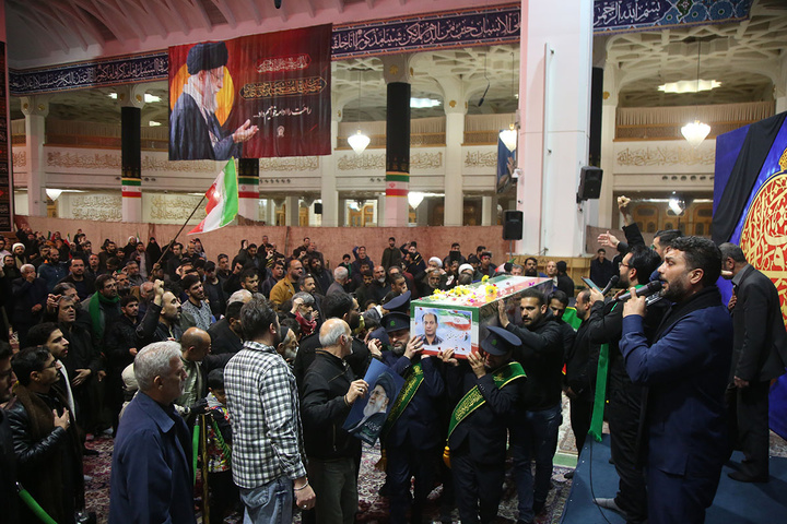 وداع با پیکر شهدای اخیر حملات آمریکایی صهیونی به قم در حرم بانوی کرامت