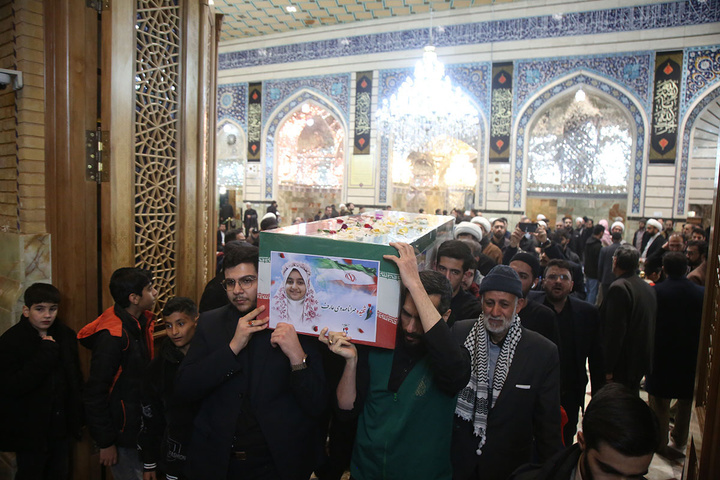 وداع با پیکر شهدای اخیر حملات آمریکایی صهیونی به قم در حرم بانوی کرامت