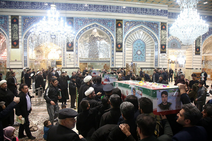 وداع با پیکر شهدای اخیر حملات آمریکایی صهیونی به قم در حرم بانوی کرامت