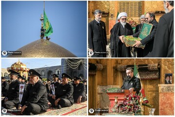آئین تعویض پرچم گنبد و پوش ضریح مطهر رضوی برگزار شد