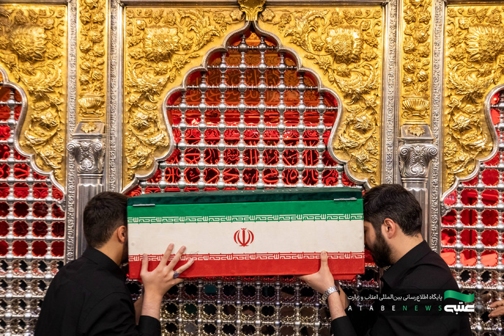 وداع با پیکرهای خانواده رهبر شهید انقلاب در جوار ضریح شش‌گوشه سیدالشهدا(علیه السلام )